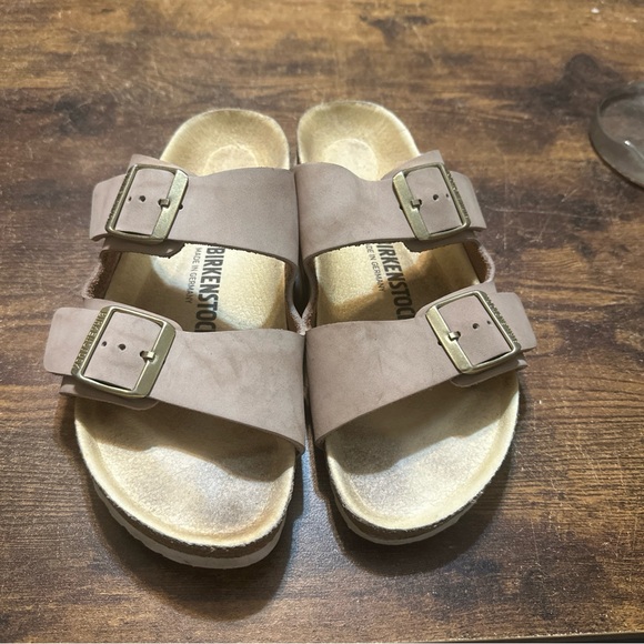 Birkenstock Arizona Taupe Suede Leather Men 6 Women 8 Sandals Slides Comfy - Picture 9 of 9